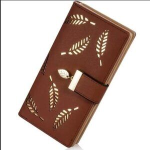 Women’s Brown Faux Leather Gold Leaf Clutch Wallet